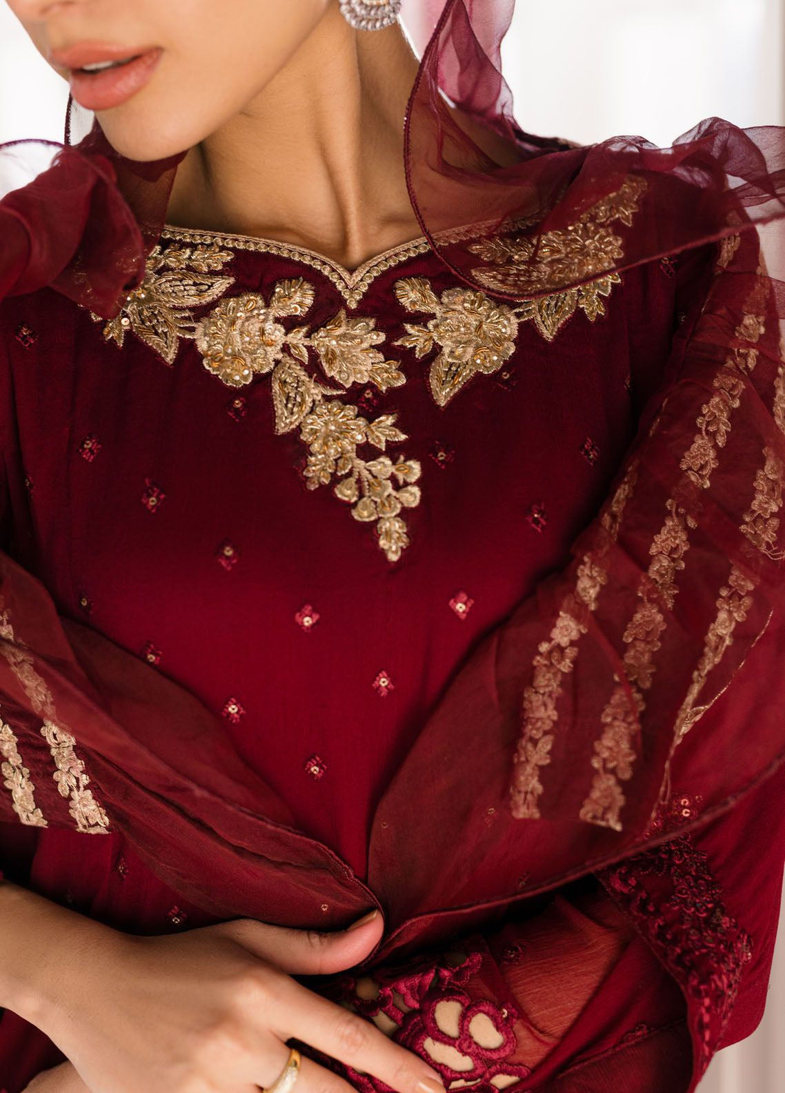 Ensembles By Azure Embroidered Chiffon 3 Piece Unstitched Suit AZU24EF ES-050 GARNET GLAM Ensembles By Azure Embroidered Chiffon 3 Piece Unstitched Suit AZU24EF ES-050 GARNET GLAM