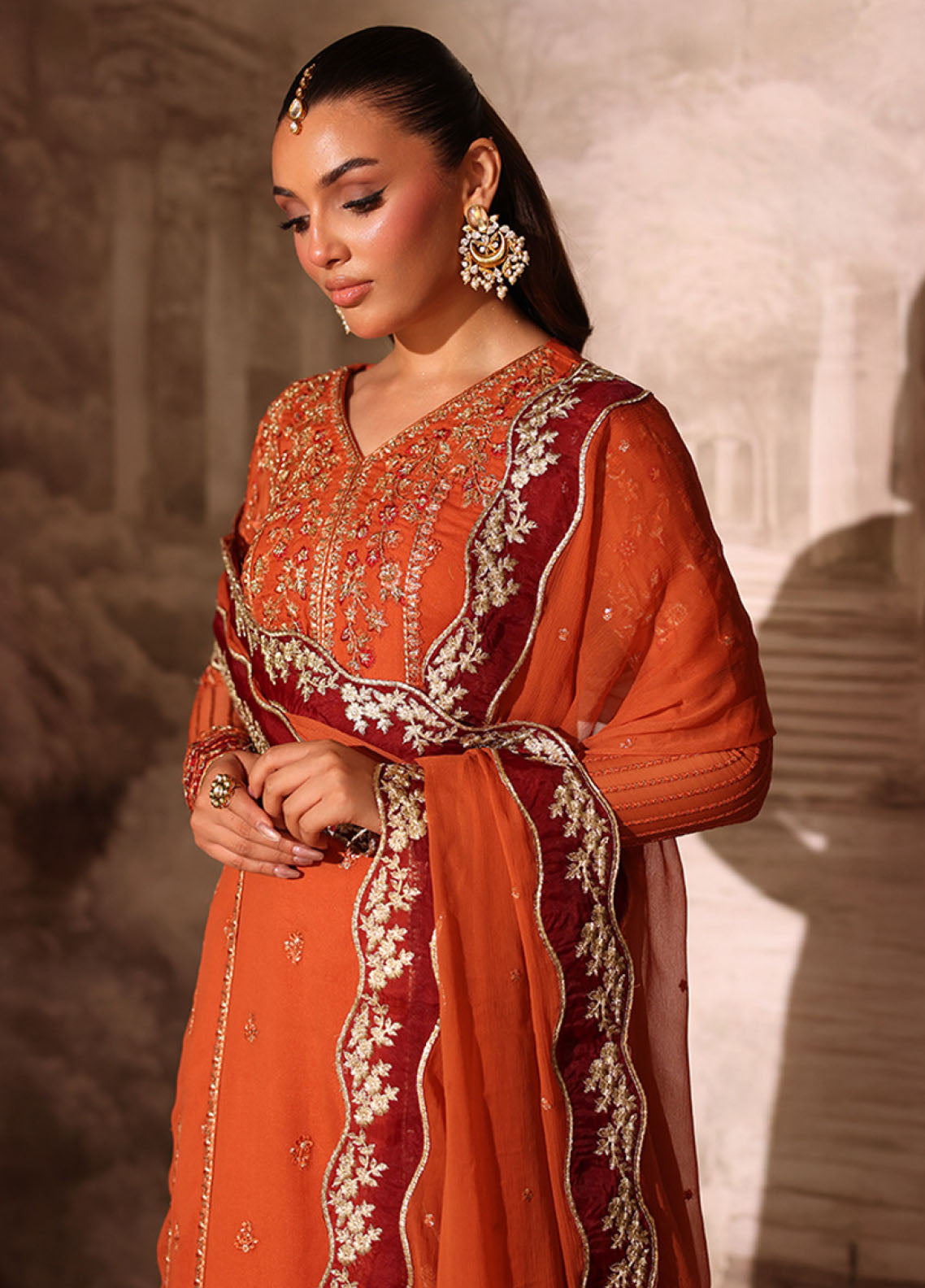 Ensembles By Azure Festive Embroidered Chiffon 3 Piece Unstitched Suit AZU25EFE D-AMBER RUST Ensembles By Azure Festive Embroidered Chiffon 3 Piece Unstitched Suit AZU25EFE D-AMBER RUST