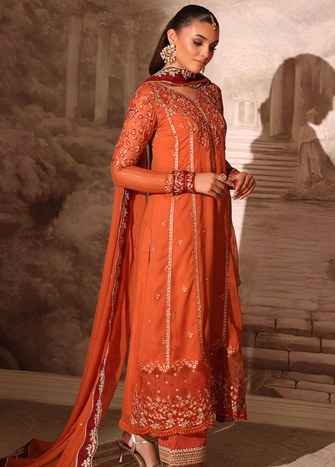 Ensembles By Azure Festive Embroidered Chiffon 3 Piece Unstitched Suit AZU25EFE D-AMBER RUST Ensembles By Azure Festive Embroidered Chiffon 3 Piece Unstitched Suit AZU25EFE D-AMBER RUST
