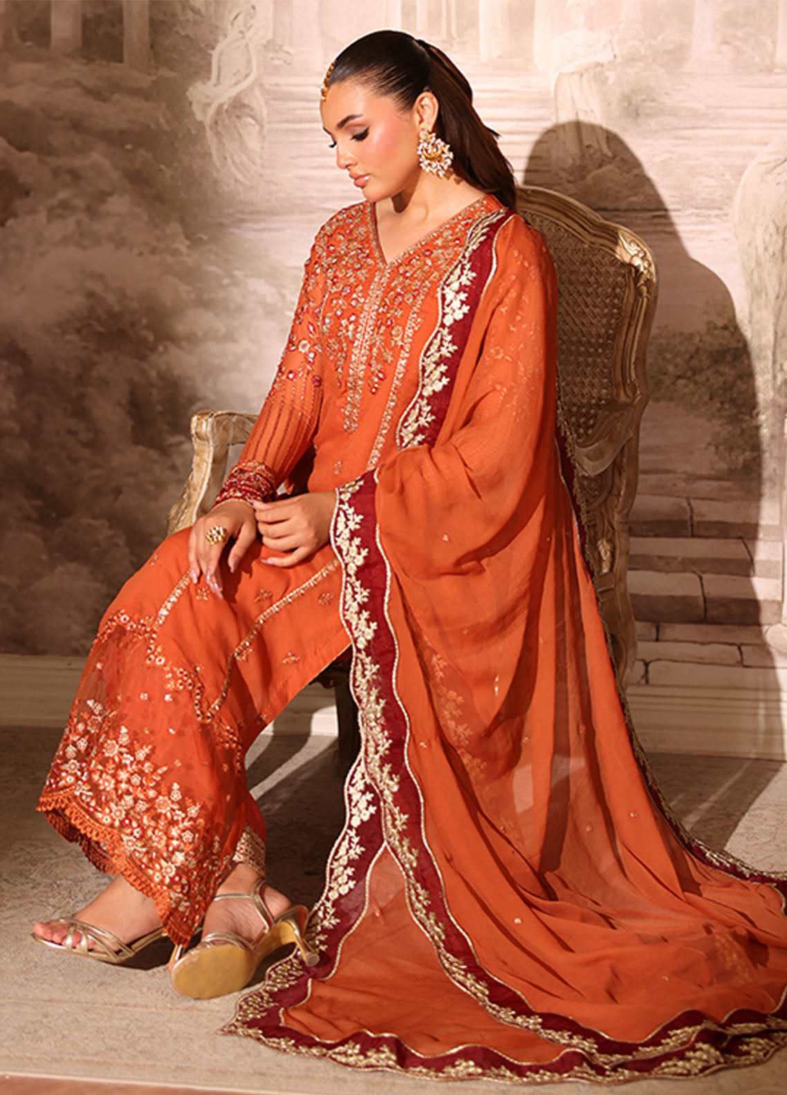 Ensembles By Azure Festive Embroidered Chiffon 3 Piece Unstitched Suit AZU25EFE D-AMBER RUST Ensembles By Azure Festive Embroidered Chiffon 3 Piece Unstitched Suit AZU25EFE D-AMBER RUST