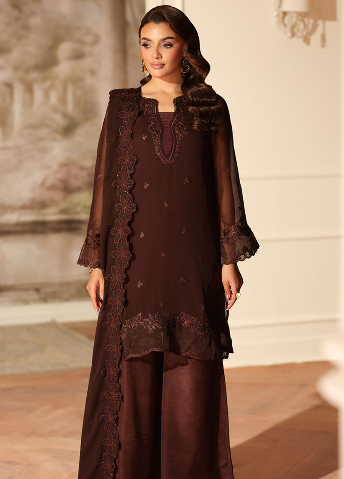 Ensembles By Azure Festive Embroidered Chiffon 3 Piece Unstitched Suit AZU25EFE D-COCOA DRAPE Ensembles By Azure Festive Embroidered Chiffon 3 Piece Unstitched Suit AZU25EFE D-COCOA DRAPE