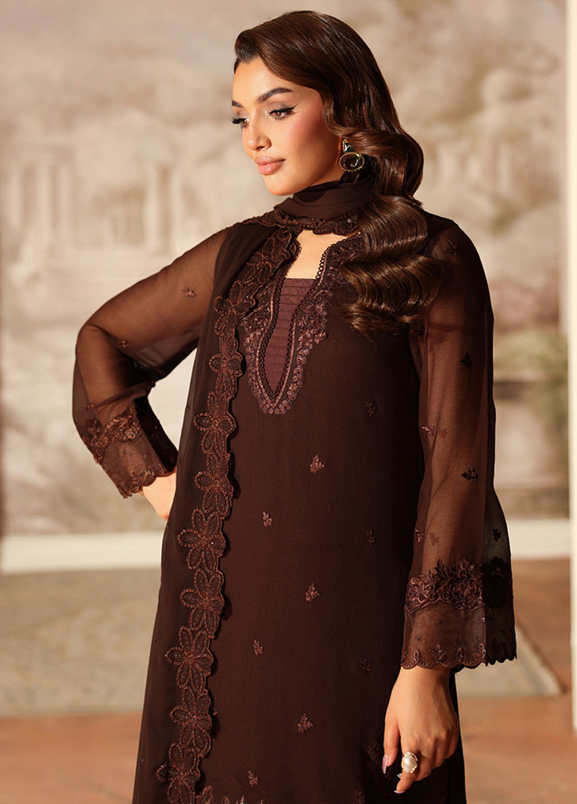 Ensembles By Azure Festive Embroidered Chiffon 3 Piece Unstitched Suit AZU25EFE D-COCOA DRAPE Ensembles By Azure Festive Embroidered Chiffon 3 Piece Unstitched Suit AZU25EFE D-COCOA DRAPE