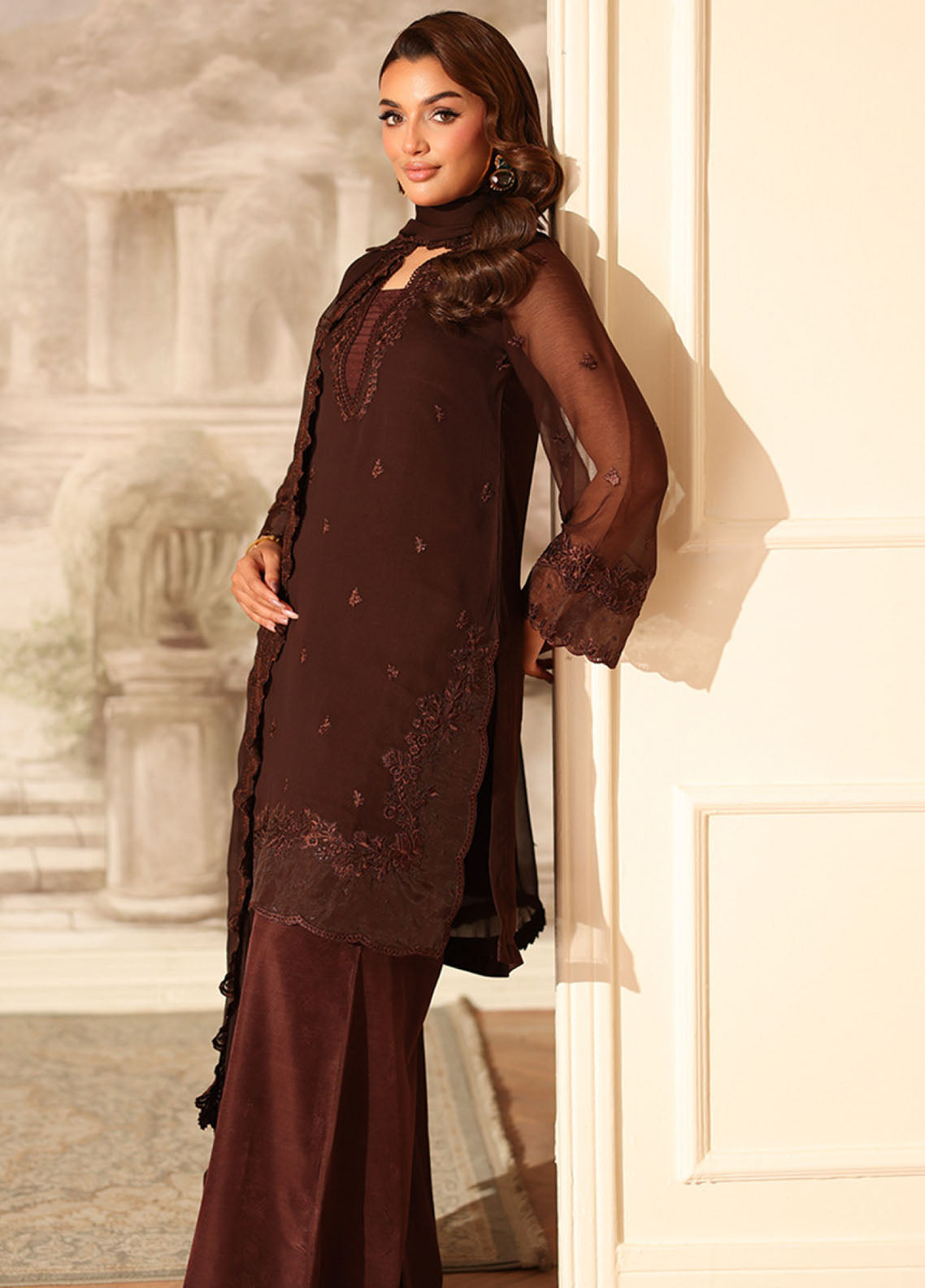 Ensembles By Azure Festive Embroidered Chiffon 3 Piece Unstitched Suit AZU25EFE D-COCOA DRAPE Ensembles By Azure Festive Embroidered Chiffon 3 Piece Unstitched Suit AZU25EFE D-COCOA DRAPE