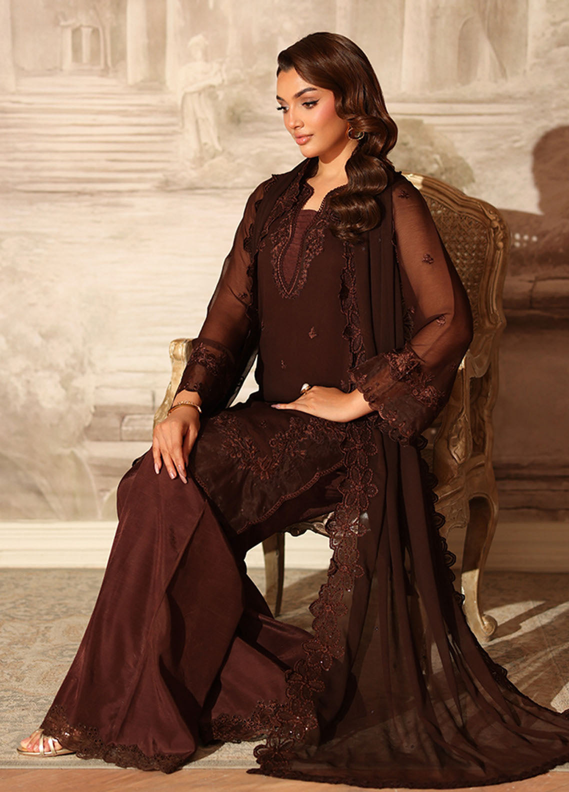 Ensembles By Azure Festive Embroidered Chiffon 3 Piece Unstitched Suit AZU25EFE D-COCOA DRAPE Ensembles By Azure Festive Embroidered Chiffon 3 Piece Unstitched Suit AZU25EFE D-COCOA DRAPE