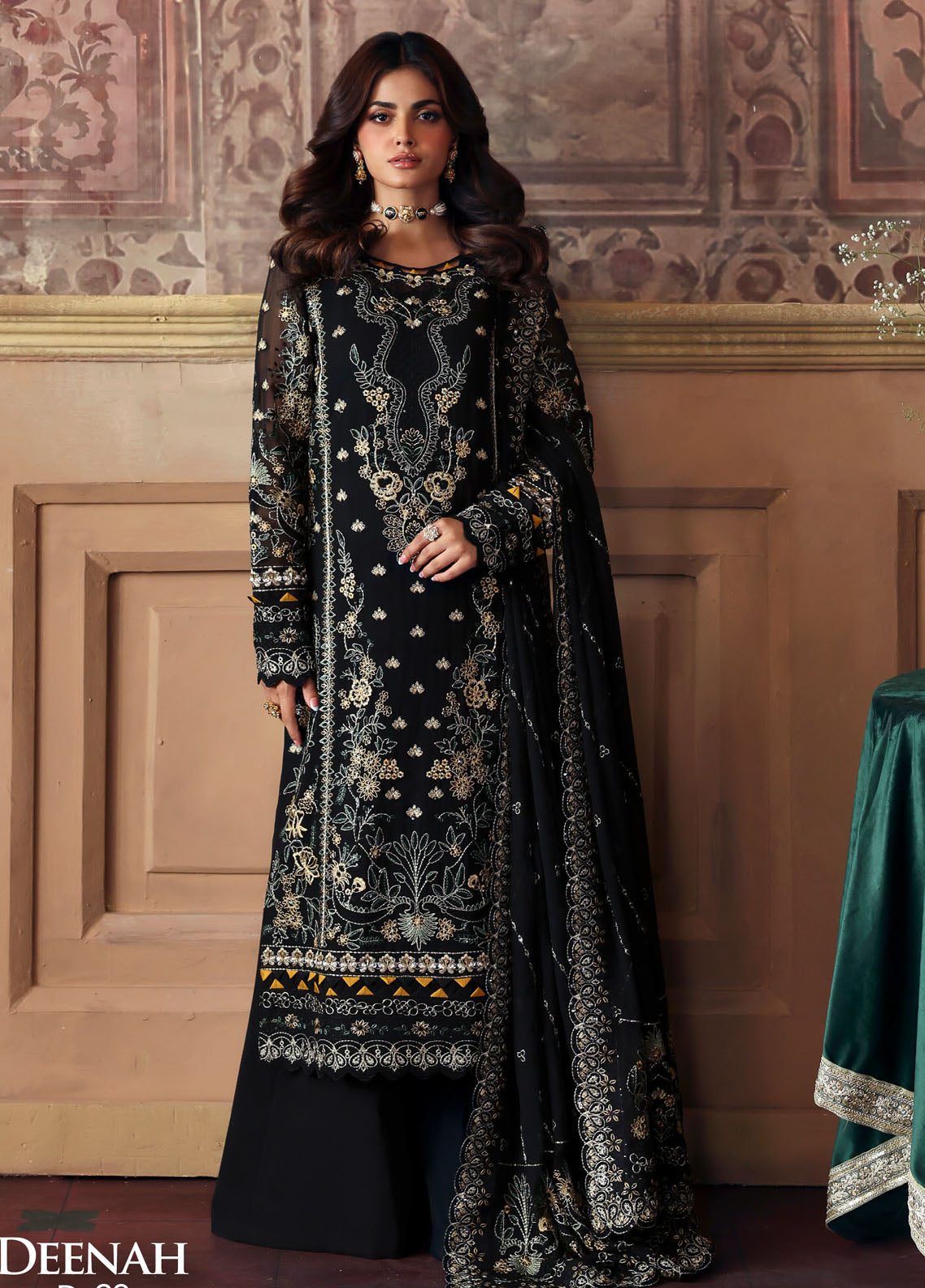 Evayna By Gulaal Embroidered Chiffon 3 Piece Unstitched Suit GL25EEC D-06 DEENAH Evayna By Gulaal Embroidered Chiffon 3 Piece Unstitched Suit GL25EEC D-06 DEENAH