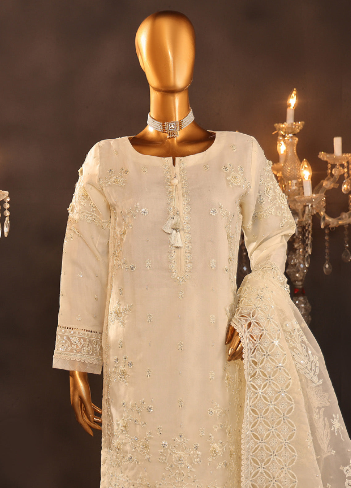 Falsafaa By HZ Textile Embroidered Organza 3 Piece Stitched Suit HZ25FV5 HZK-197 CRM Falsafaa By HZ Textile Embroidered Organza 3 Piece Stitched Suit HZ25FV5 HZK-197 CRM