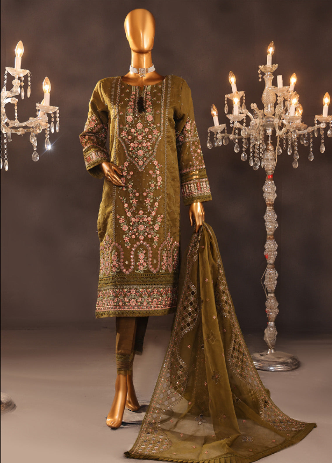 Falsafaa By HZ Textile Embroidered Organza 3 Piece Stitched Suit HZ25FV5 HZK-204 OGRN Falsafaa By HZ Textile Embroidered Organza 3 Piece Stitched Suit HZ25FV5 HZK-204 OGRN