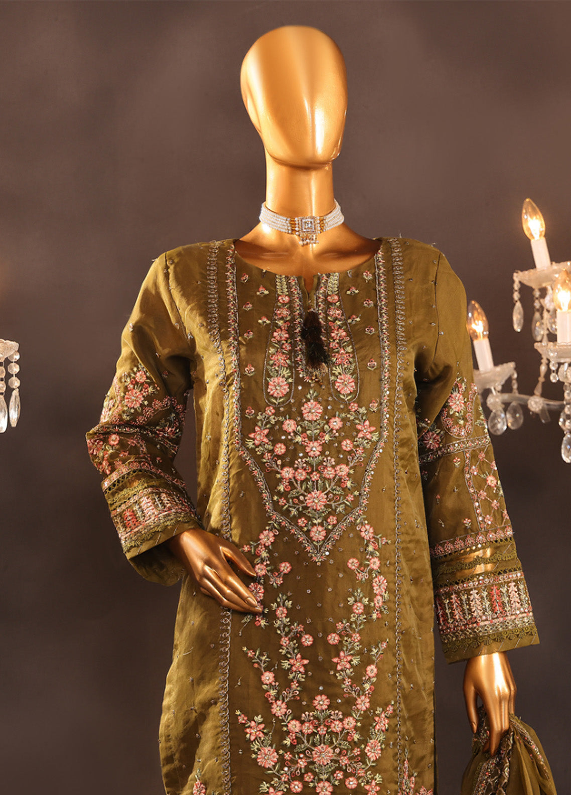 Falsafaa By HZ Textile Embroidered Organza 3 Piece Stitched Suit HZ25FV5 HZK-204 OGRN Falsafaa By HZ Textile Embroidered Organza 3 Piece Stitched Suit HZ25FV5 HZK-204 OGRN