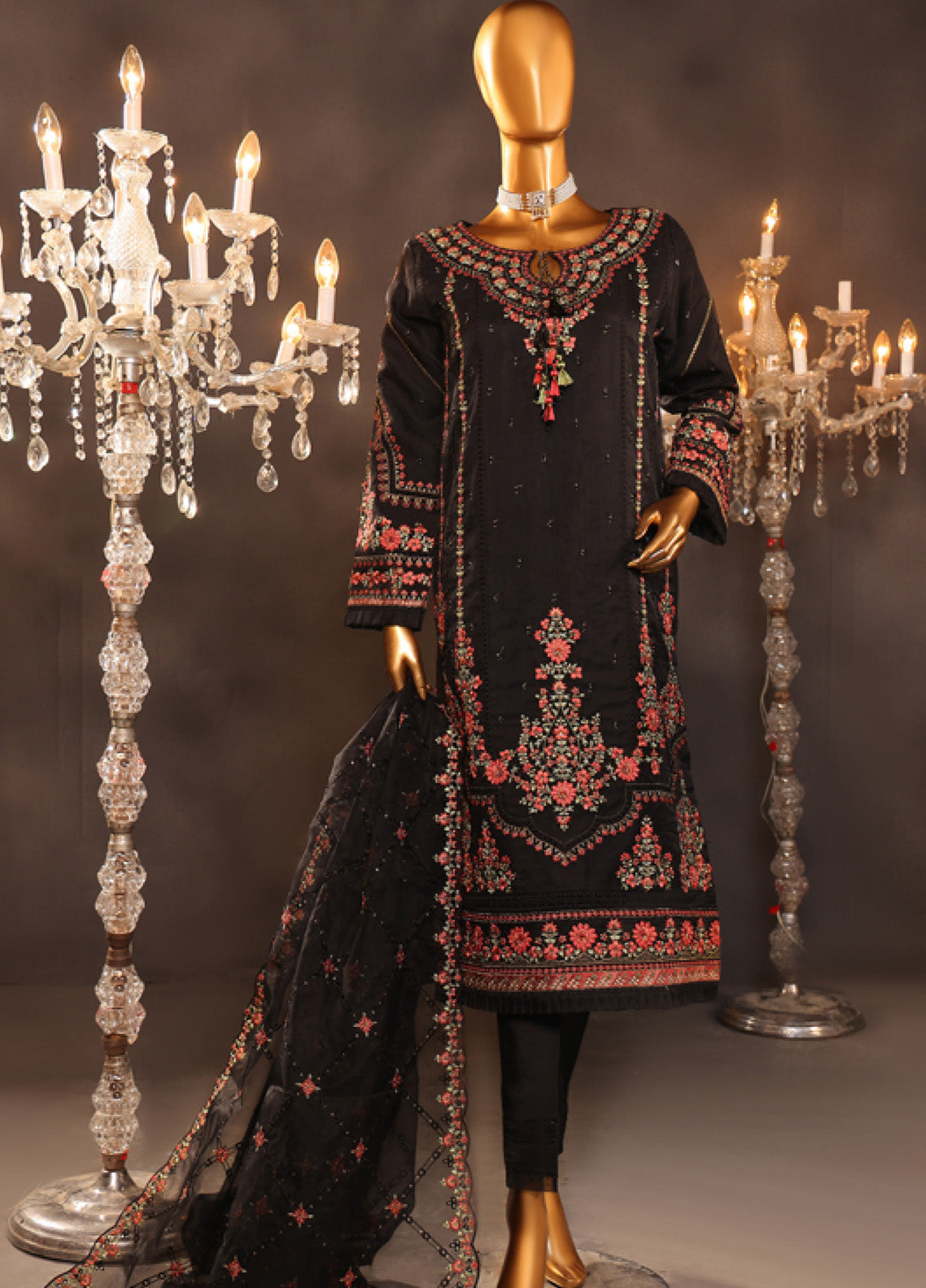 Falsafaa By HZ Textile Embroidered Organza 3 Piece Stitched Suit HZ25FV5 HZK-205 BLK Falsafaa By HZ Textile Embroidered Organza 3 Piece Stitched Suit HZ25FV5 HZK-205 BLK