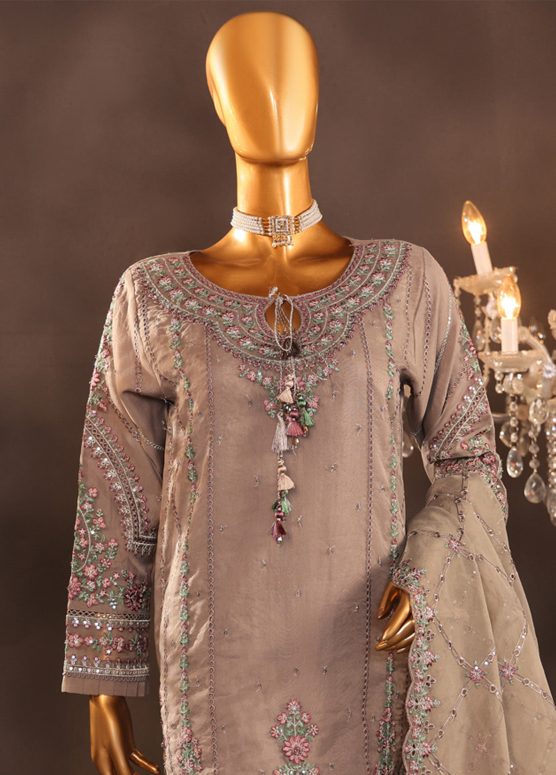 Falsafaa By HZ Textile Embroidered Organza 3 Piece Stitched Suit HZ25FV5 HZK-205 GRY Falsafaa By HZ Textile Embroidered Organza 3 Piece Stitched Suit HZ25FV5 HZK-205 GRY