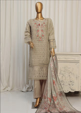 Falsafaa By HZ Textile Embroidered Organza 3 Piece Stitched Suit HZ25FV6 HZK-178 CAMEL BROWN