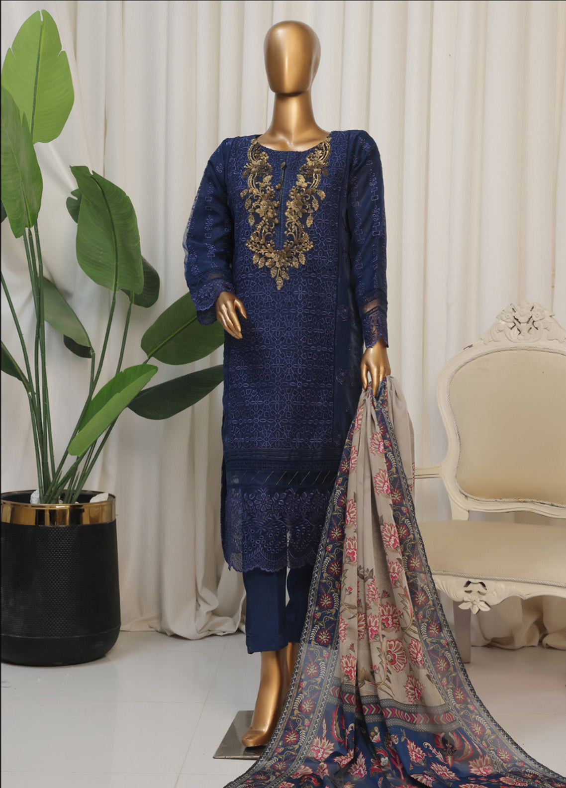 Falsafaa By HZ Textile Embroidered Organza 3 Piece Stitched Suit HZ25FV6 HZK-178 NAVY Falsafaa By HZ Textile Embroidered Organza 3 Piece Stitched Suit HZ25FV6 HZK-178 NAVY
