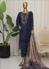 Falsafaa By HZ Textile Embroidered Organza 3 Piece Stitched Suit HZ25FV6 HZK-178 NAVY
