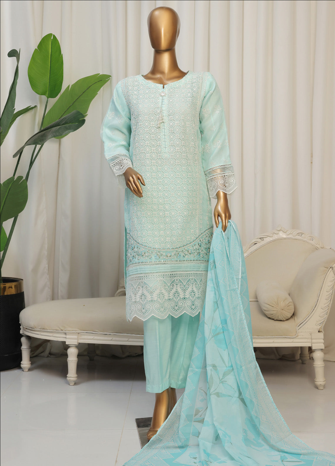 Falsafaa By HZ Textile Embroidered Organza 3 Piece Stitched Suit HZ25FV6 HZK-179 AQUA Falsafaa By HZ Textile Embroidered Organza 3 Piece Stitched Suit HZ25FV6 HZK-179 AQUA