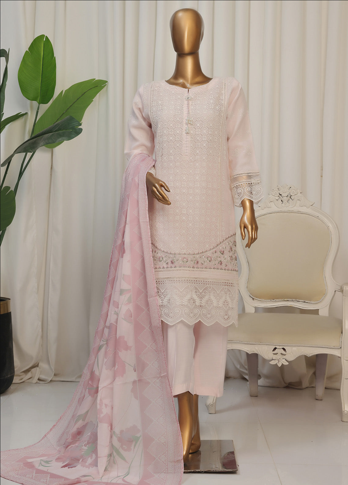 Falsafaa By HZ Textile Embroidered Organza 3 Piece Stitched Suit HZ25FV6 HZK-179 POWDER PINK Falsafaa By HZ Textile Embroidered Organza 3 Piece Stitched Suit HZ25FV6 HZK-179 POWDER PINK