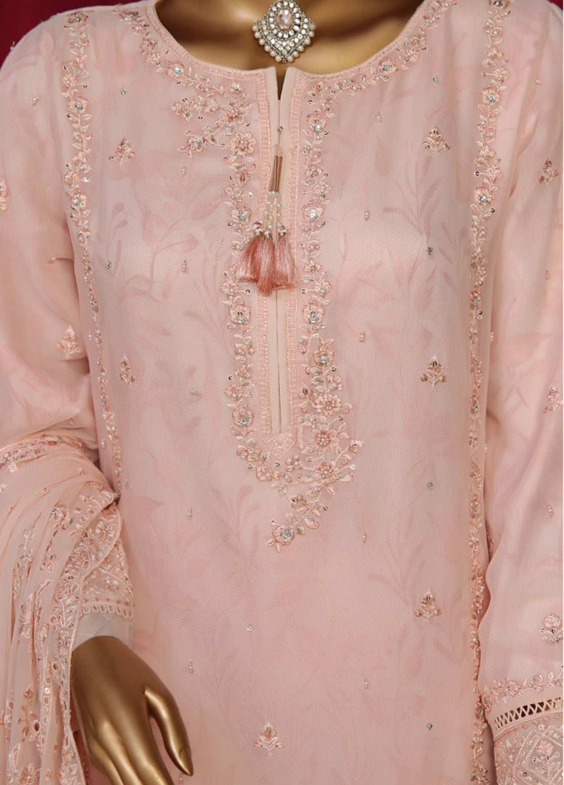 Fasaane By HZ Textile Embroidered Chiffon 3 Piece Stitched Suit HZ24F HZK-194-PCH Fasaane By HZ Textile Embroidered Chiffon 3 Piece Stitched Suit HZ24F HZK-194-PCH