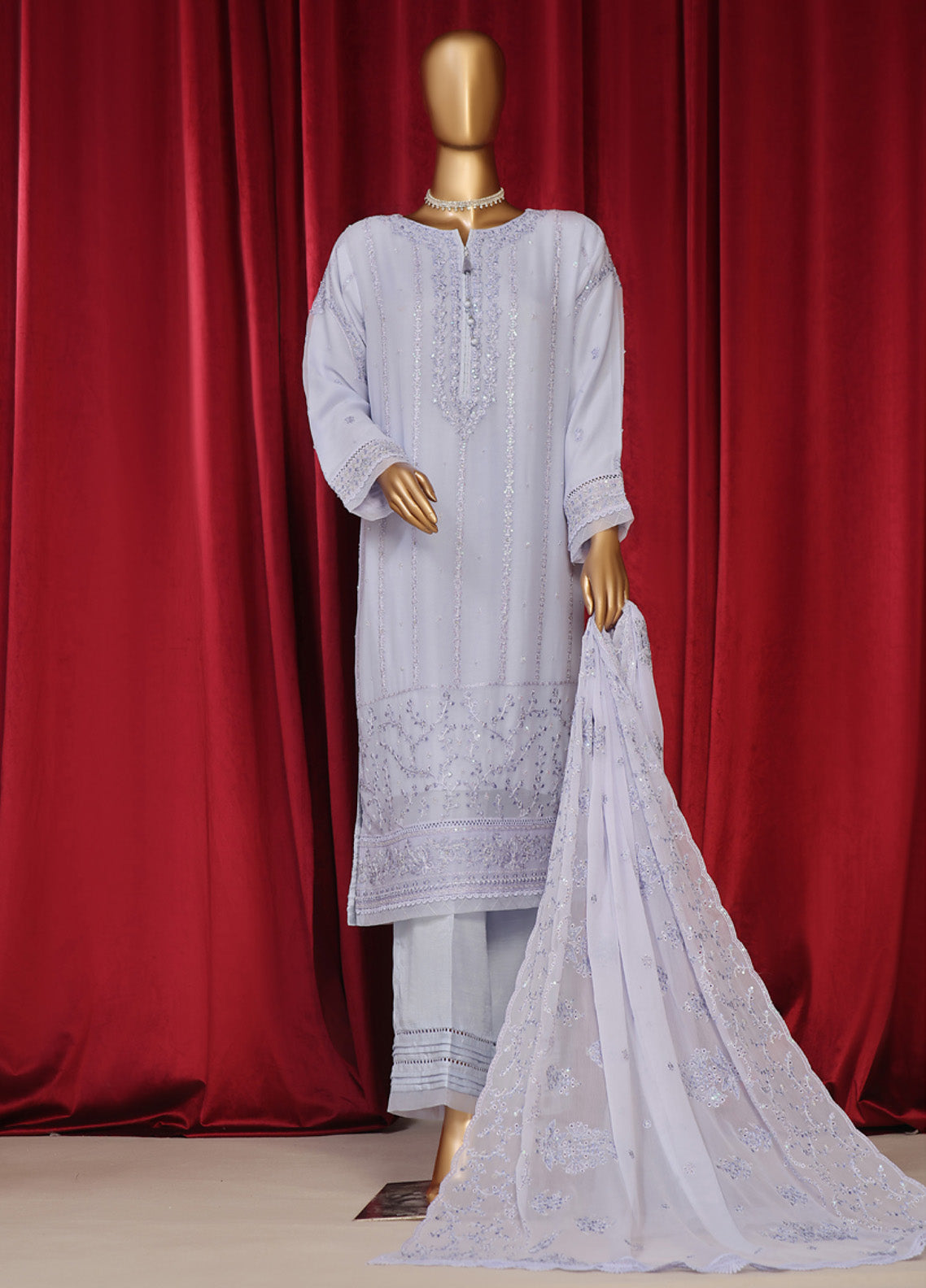 Fasaane By HZ Textile Embroidered Chiffon 3 Piece Stitched Suit HZ24F HZK-195-PLBL Fasaane By HZ Textile Embroidered Chiffon 3 Piece Stitched Suit HZ24F HZK-195-PLBL