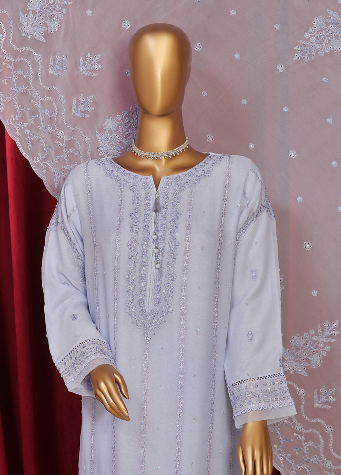 Fasaane By HZ Textile Embroidered Chiffon 3 Piece Stitched Suit HZ24F HZK-195-PLBL Fasaane By HZ Textile Embroidered Chiffon 3 Piece Stitched Suit HZ24F HZK-195-PLBL