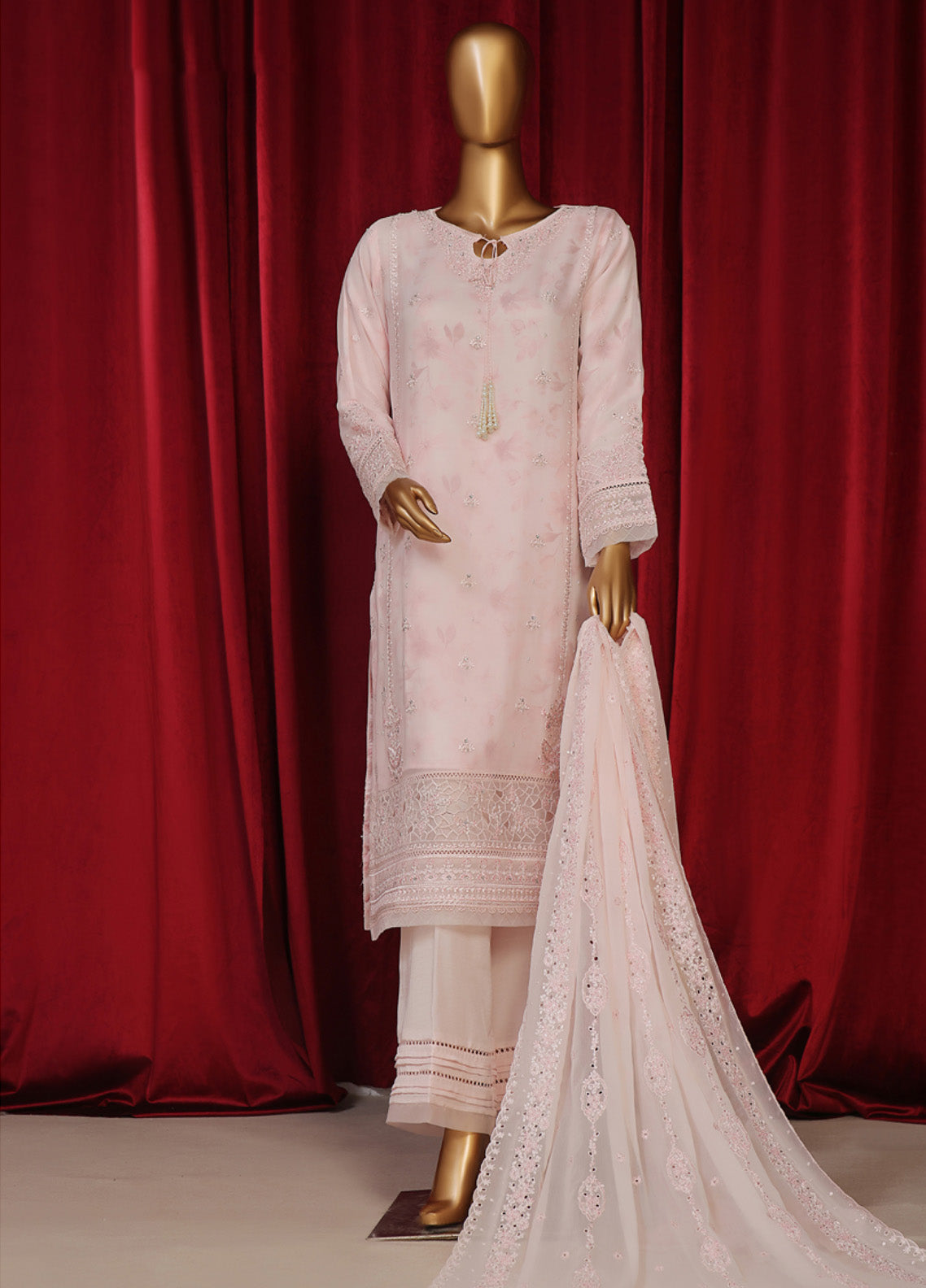 Fasaane By HZ Textile Embroidered Chiffon 3 Piece Stitched Suit HZ24F HZK-196-PWPK Fasaane By HZ Textile Embroidered Chiffon 3 Piece Stitched Suit HZ24F HZK-196-PWPK