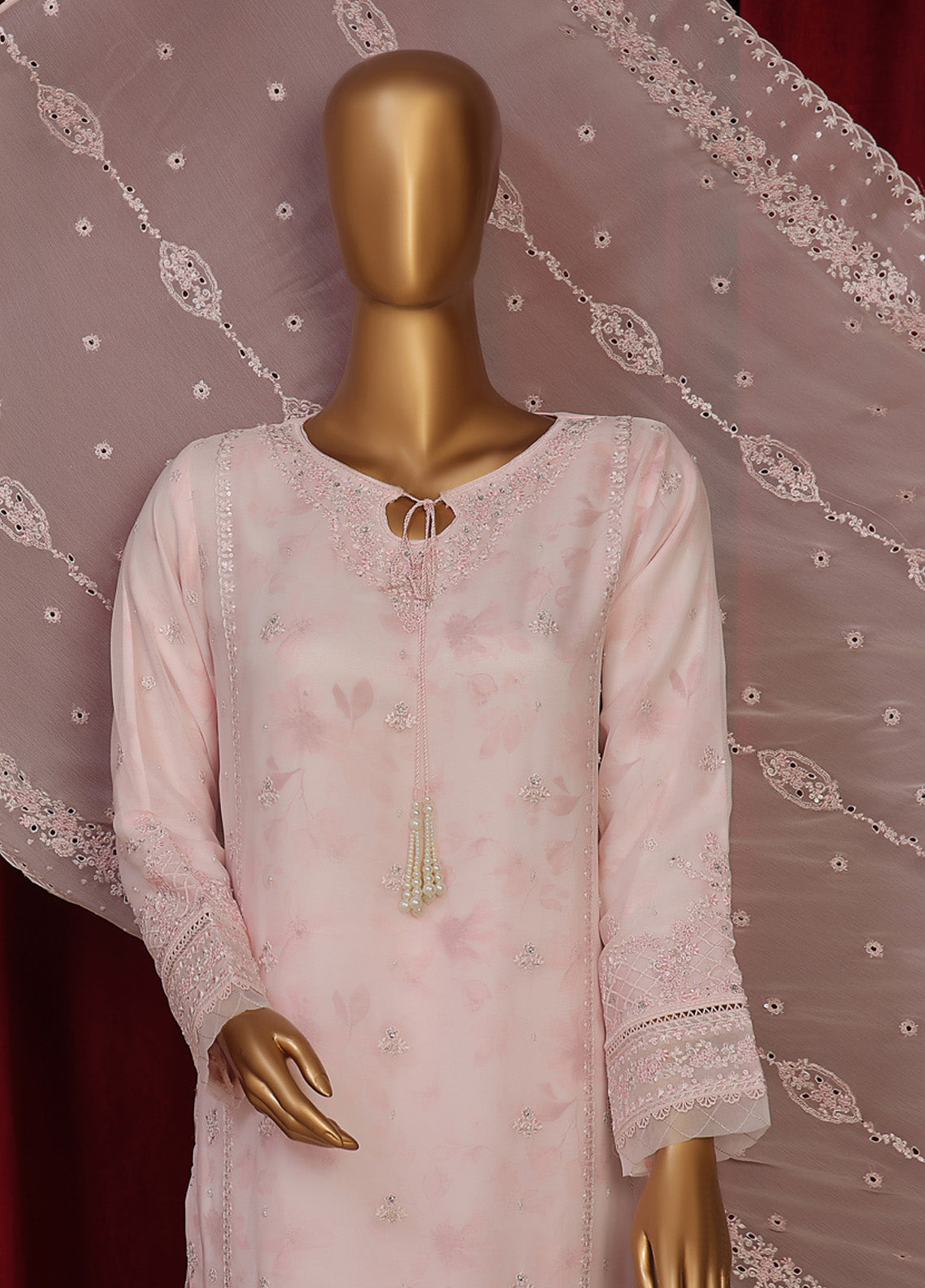 Fasaane By HZ Textile Embroidered Chiffon 3 Piece Stitched Suit HZ24F HZK-196-PWPK Fasaane By HZ Textile Embroidered Chiffon 3 Piece Stitched Suit HZ24F HZK-196-PWPK