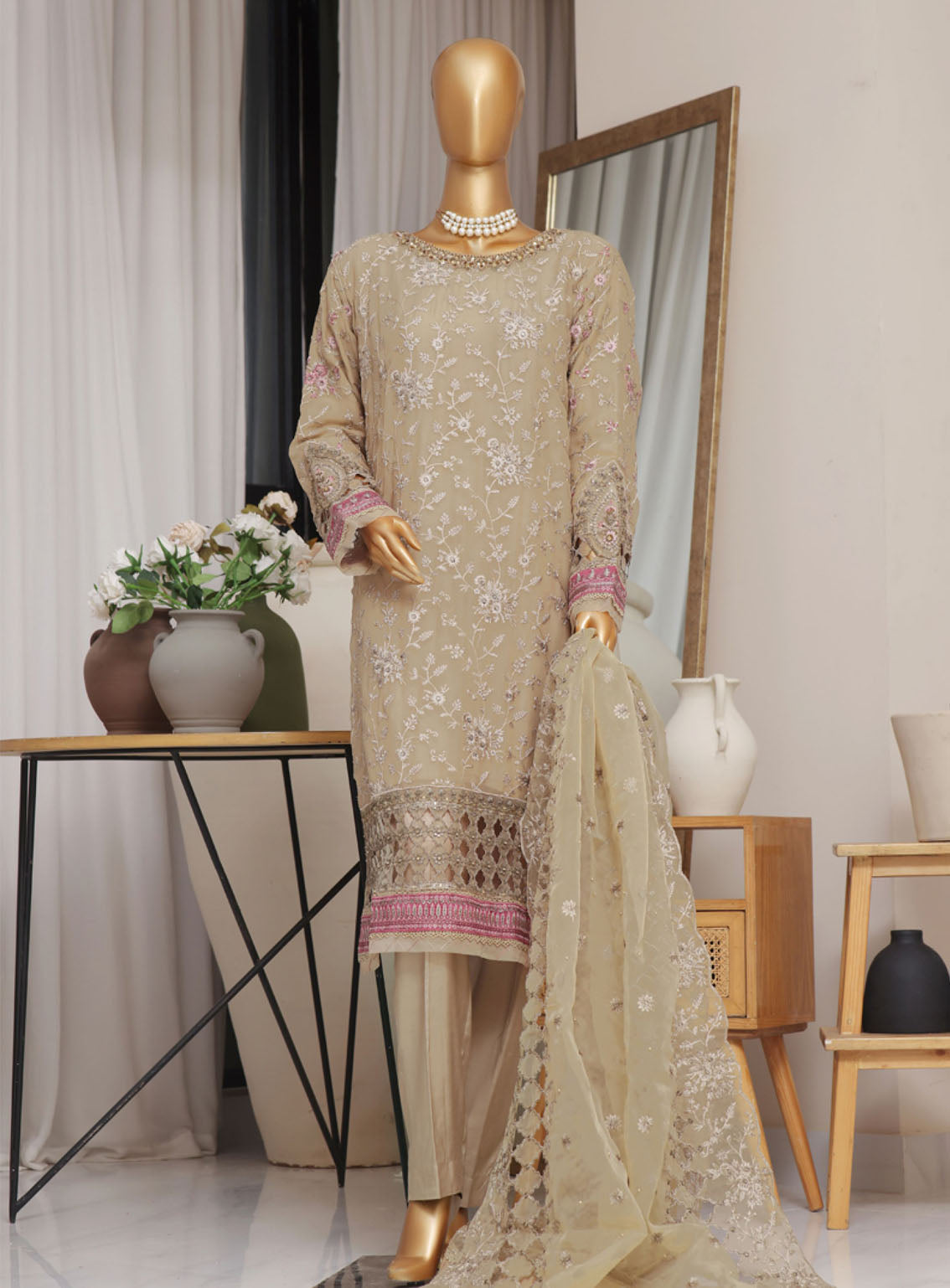 Fasaane By HZ Textile Embroidered Chiffon 3 Piece Stitched Suit HZ24FV5 HZK-171 DB Fasaane By HZ Textile Embroidered Chiffon 3 Piece Stitched Suit HZ24FV5 HZK-171 DB