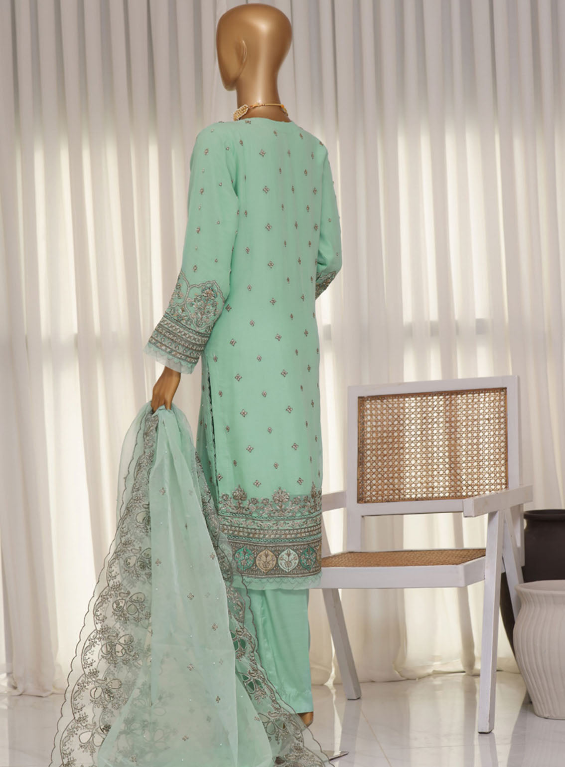 Fasaane By HZ Textile Embroidered Chiffon 3 Piece Stitched Suit HZ24FV5 HZK-172 AQ Fasaane By HZ Textile Embroidered Chiffon 3 Piece Stitched Suit HZ24FV5 HZK-172 AQ