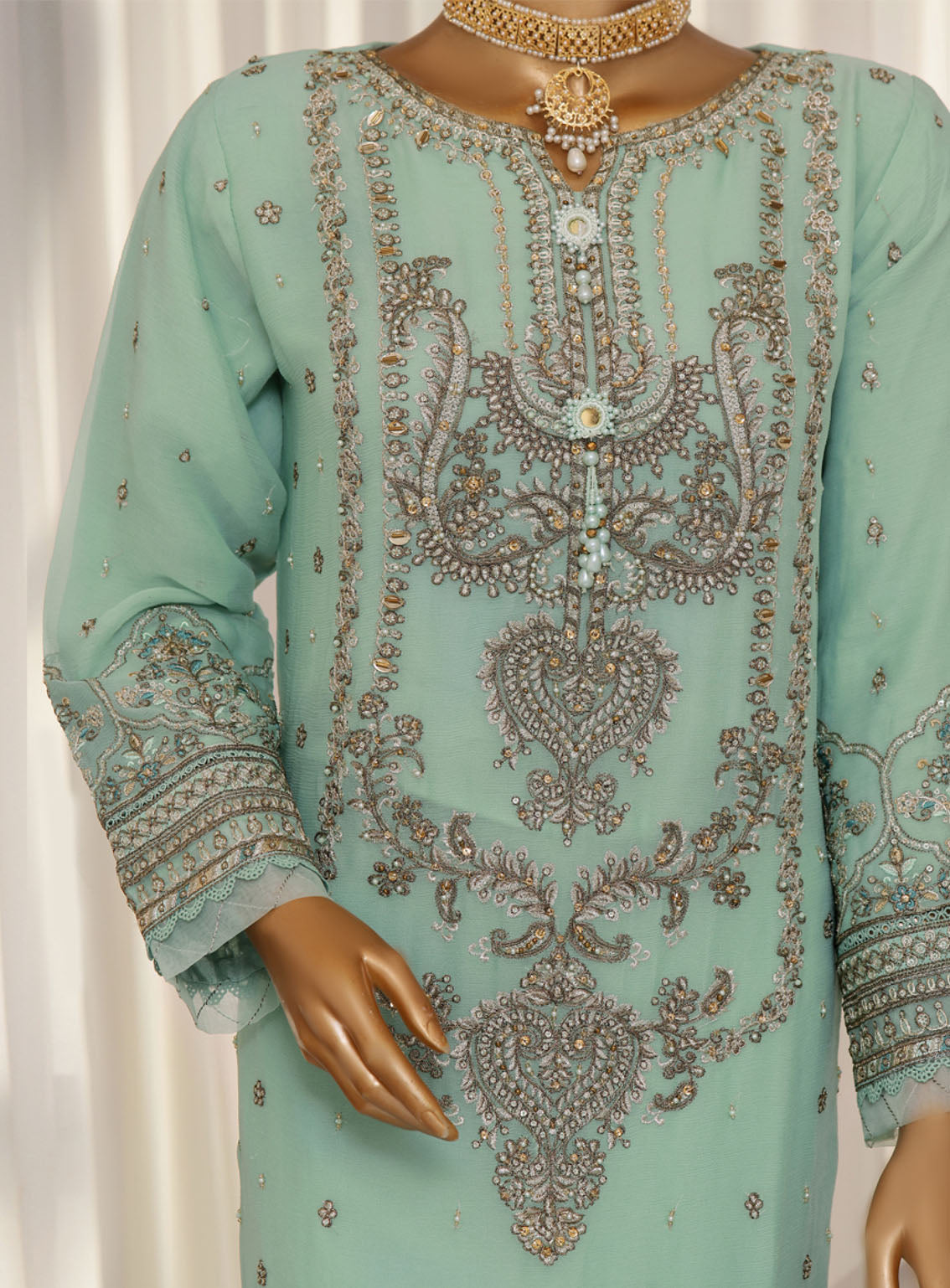 Fasaane By HZ Textile Embroidered Chiffon 3 Piece Stitched Suit HZ24FV5 HZK-172 AQ Fasaane By HZ Textile Embroidered Chiffon 3 Piece Stitched Suit HZ24FV5 HZK-172 AQ
