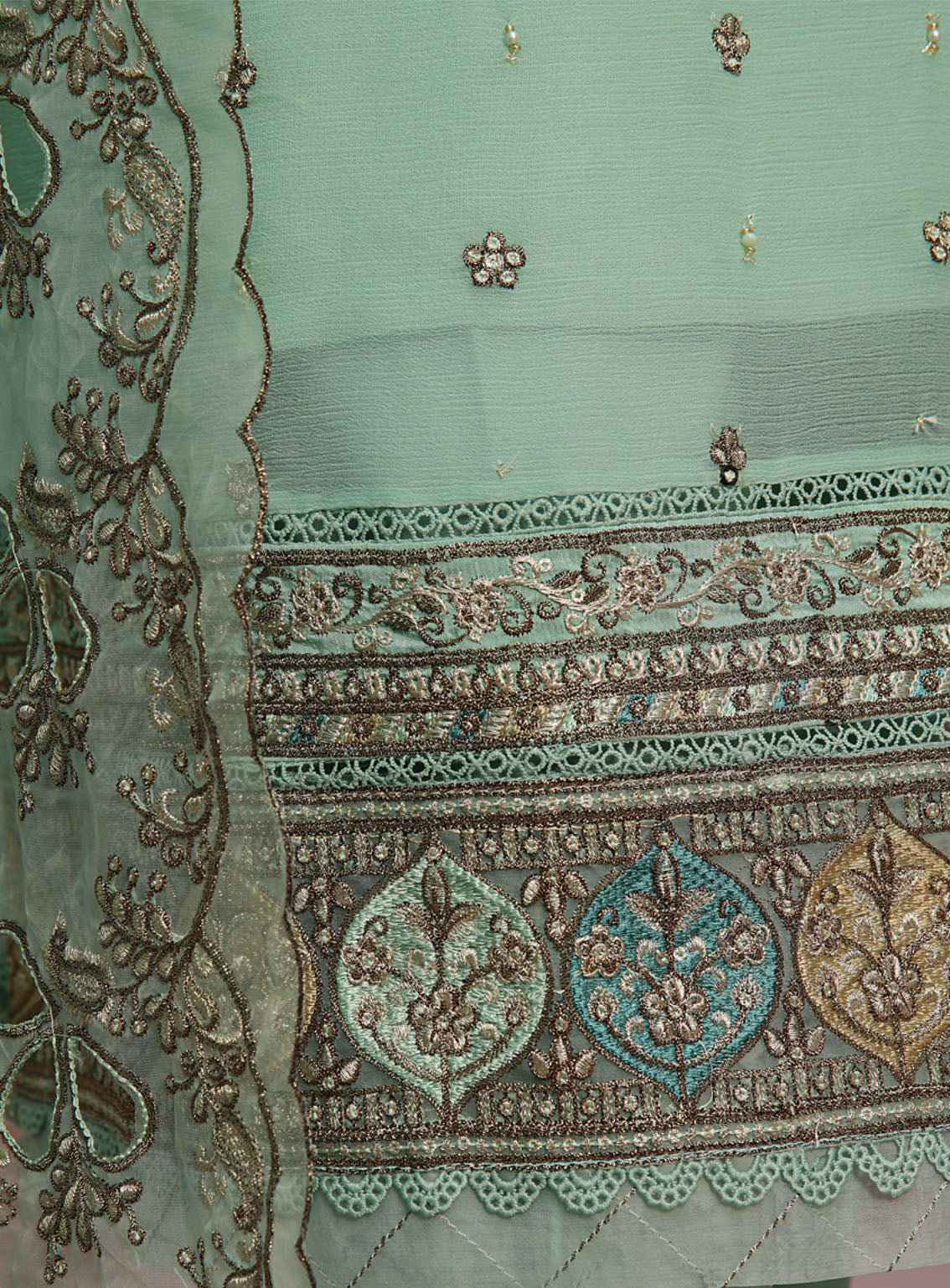 Fasaane By HZ Textile Embroidered Chiffon 3 Piece Stitched Suit HZ24FV5 HZK-172 AQ Fasaane By HZ Textile Embroidered Chiffon 3 Piece Stitched Suit HZ24FV5 HZK-172 AQ