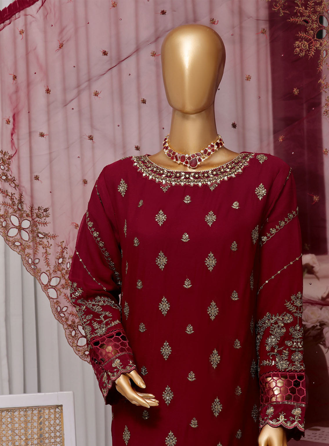 Fasaane By HZ Textile Embroidered Chiffon 3 Piece Stitched Suit HZ24FV5 HZK-173 MN Fasaane By HZ Textile Embroidered Chiffon 3 Piece Stitched Suit HZ24FV5 HZK-173 MN