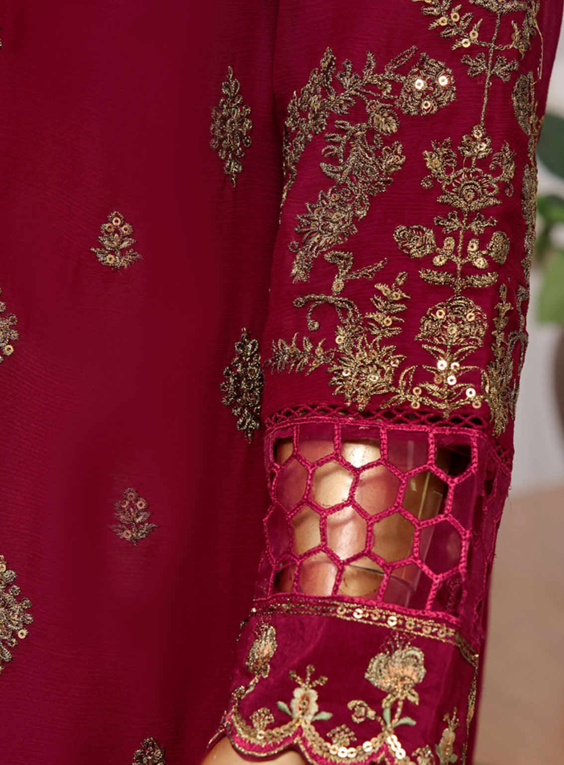 Fasaane By HZ Textile Embroidered Chiffon 3 Piece Stitched Suit HZ24FV5 HZK-173 MN Fasaane By HZ Textile Embroidered Chiffon 3 Piece Stitched Suit HZ24FV5 HZK-173 MN