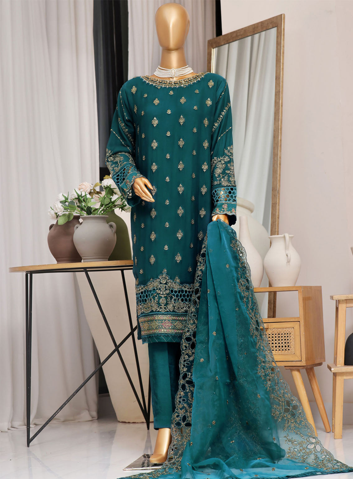 Fasaane By HZ Textile Embroidered Chiffon 3 Piece Stitched Suit HZ24FV5 HZK-173 ZC Fasaane By HZ Textile Embroidered Chiffon 3 Piece Stitched Suit HZ24FV5 HZK-173 ZC