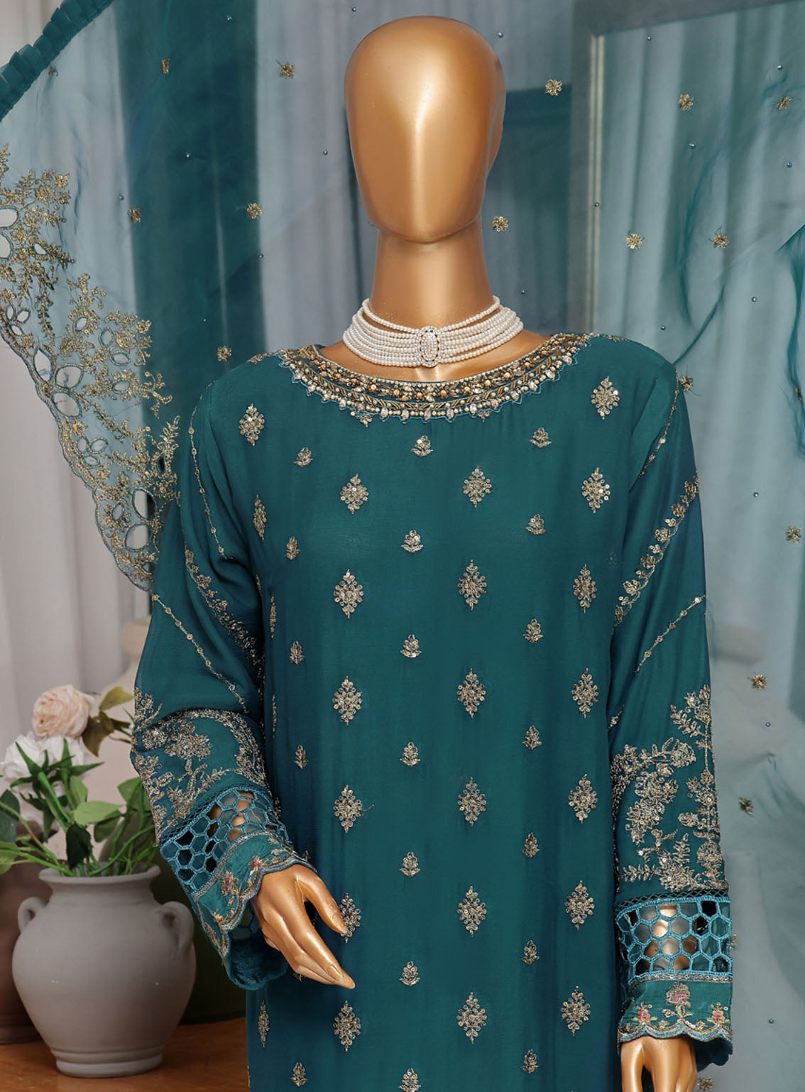 Fasaane By HZ Textile Embroidered Chiffon 3 Piece Stitched Suit HZ24FV5 HZK-173 ZC Fasaane By HZ Textile Embroidered Chiffon 3 Piece Stitched Suit HZ24FV5 HZK-173 ZC