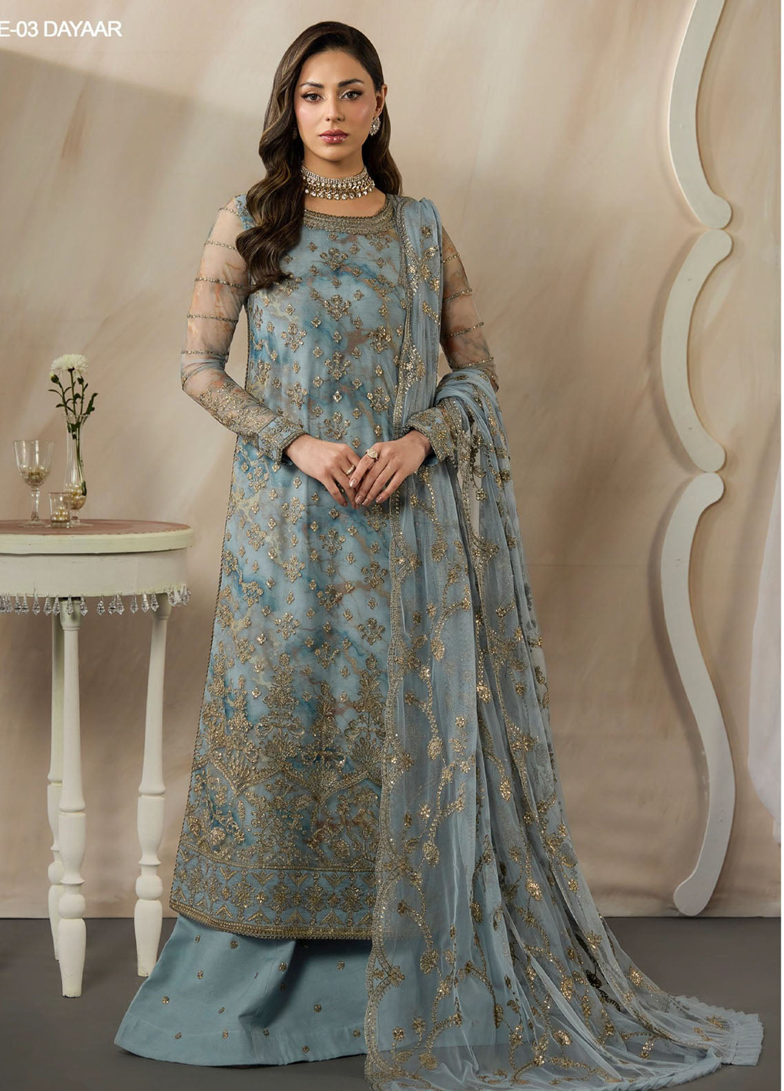 Fasana By Zarif Embroidered Net 3 Piece Unstitched Suit ZF26FP&E D-ZRF-PE-03 DAYAAR Fasana By Zarif Embroidered Net 3 Piece Unstitched Suit ZF26FP&E D-ZRF-PE-03 DAYAAR