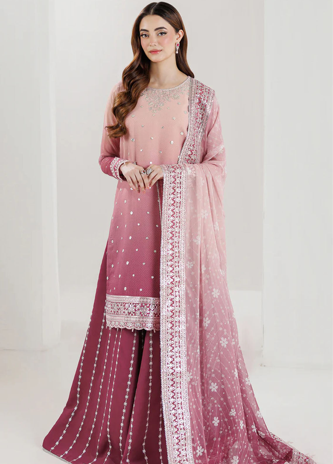Fiorella By Farasha Embroidered Chiffon 3 Piece Unstitched Suit FSH26FF D-02 ROSETTE BLUSH Fiorella By Farasha Embroidered Chiffon 3 Piece Unstitched Suit FSH26FF D-02 ROSETTE BLUSH