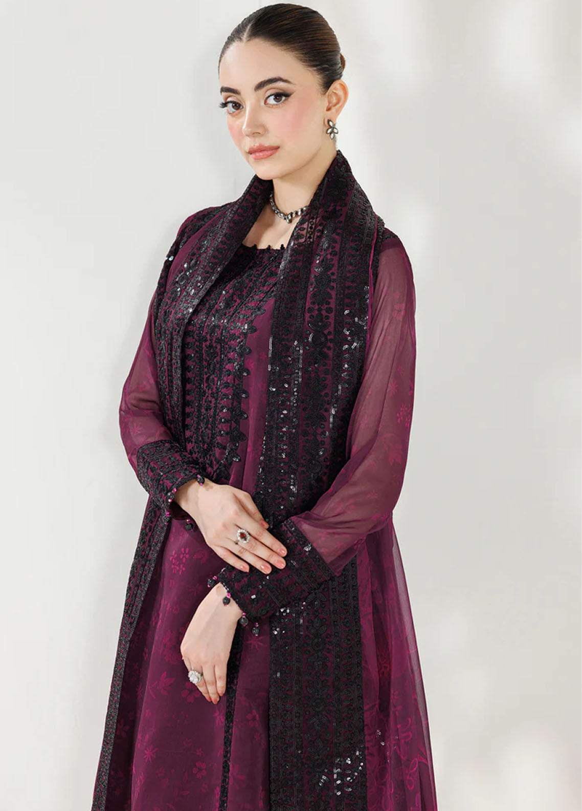 Fiorella By Farasha Embroidered Chiffon 3 Piece Unstitched Suit FSH26FF D-04 VIOLET ECLIPS Fiorella By Farasha Embroidered Chiffon 3 Piece Unstitched Suit FSH26FF D-04 VIOLET ECLIPS