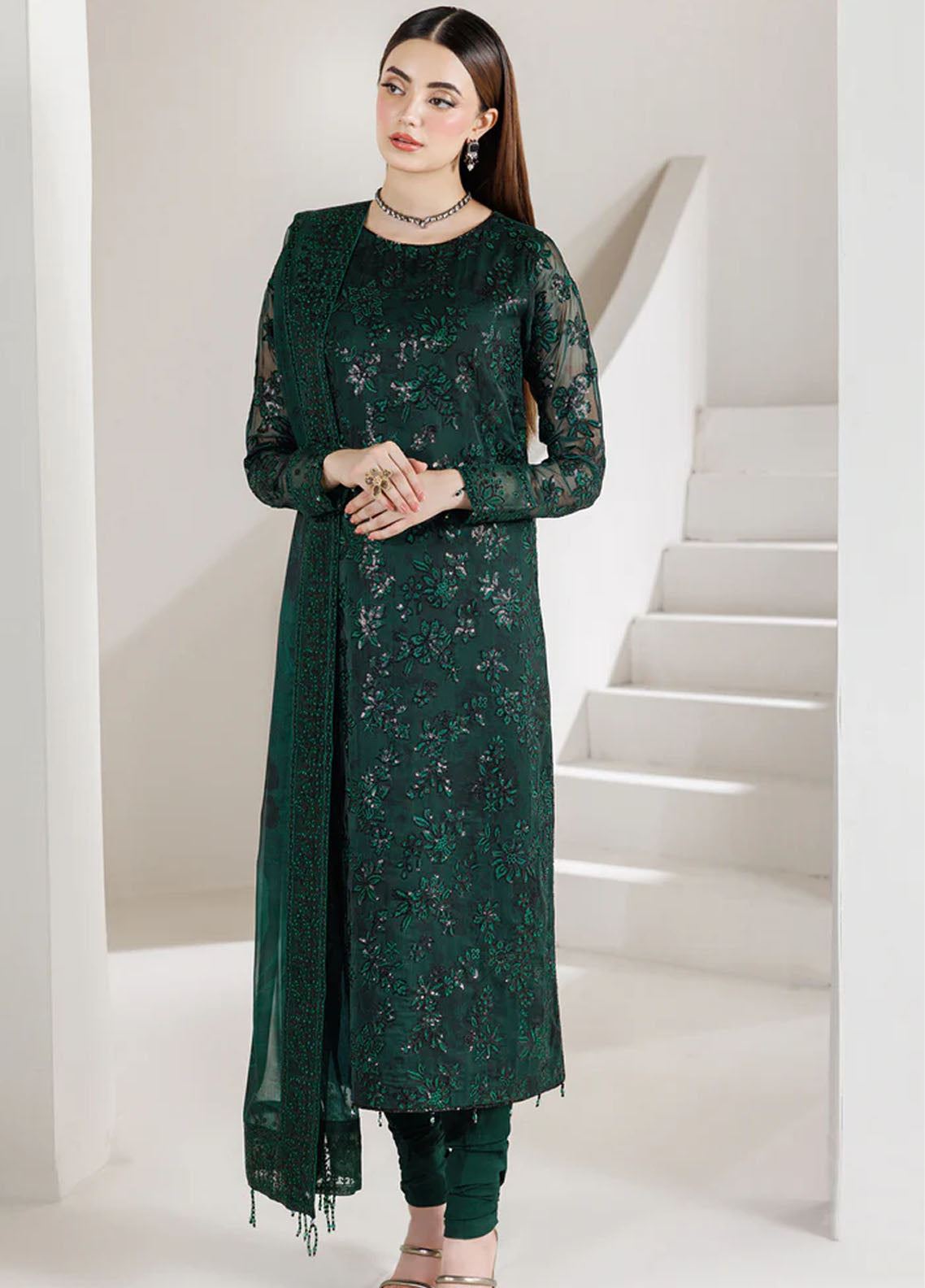 Fiorella By Farasha Embroidered Chiffon 3 Piece Unstitched Suit FSH26FF D-07 JADE MAJESTY Fiorella By Farasha Embroidered Chiffon 3 Piece Unstitched Suit FSH26FF D-07 JADE MAJESTY