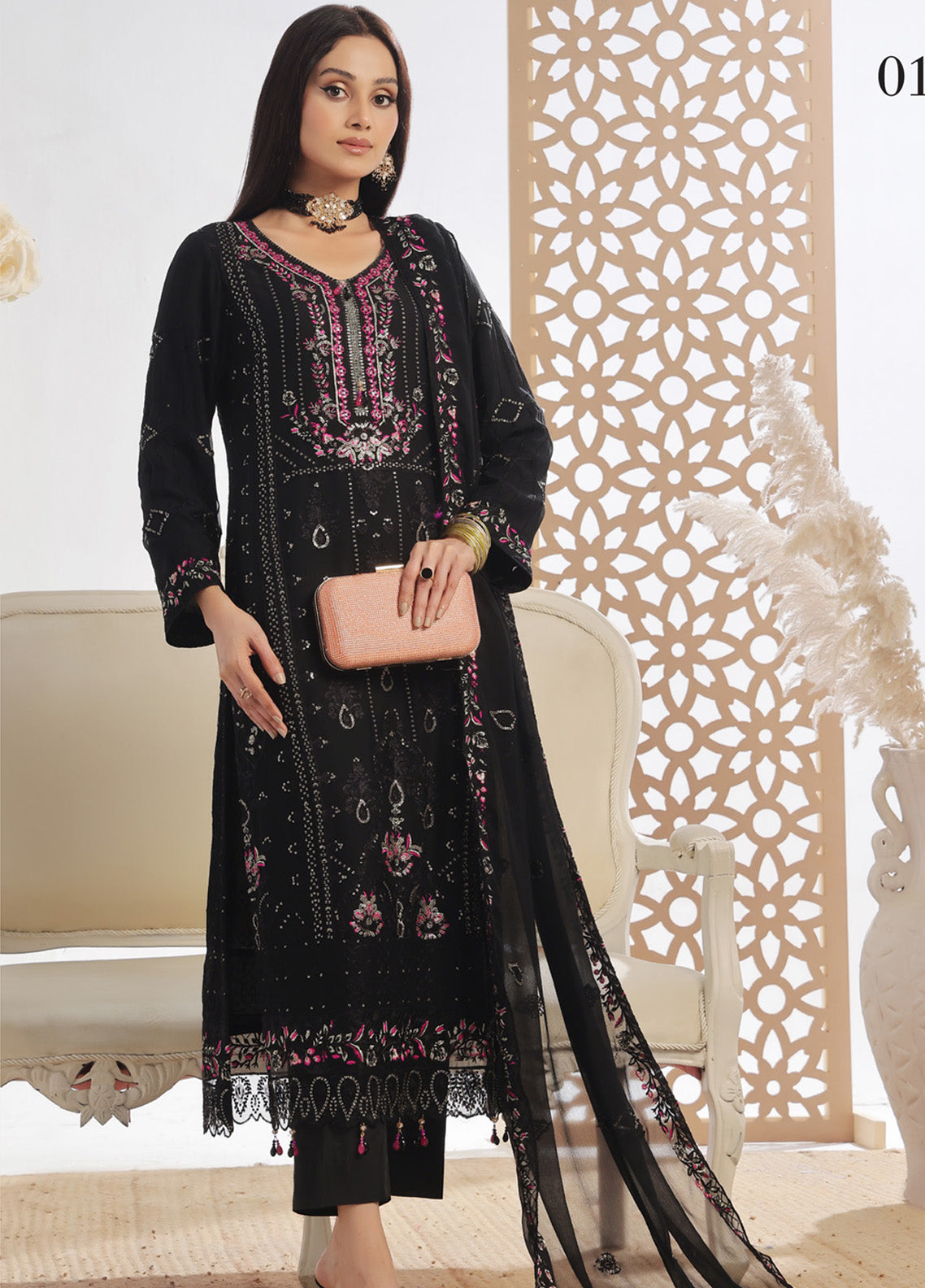 Fleur By Soghat Creation Embroidered Chiffon 3 Piece Unstitched Suit SC25FV2 D-01 Fleur By Soghat Creation Embroidered Chiffon 3 Piece Unstitched Suit SC25FV2 D-01