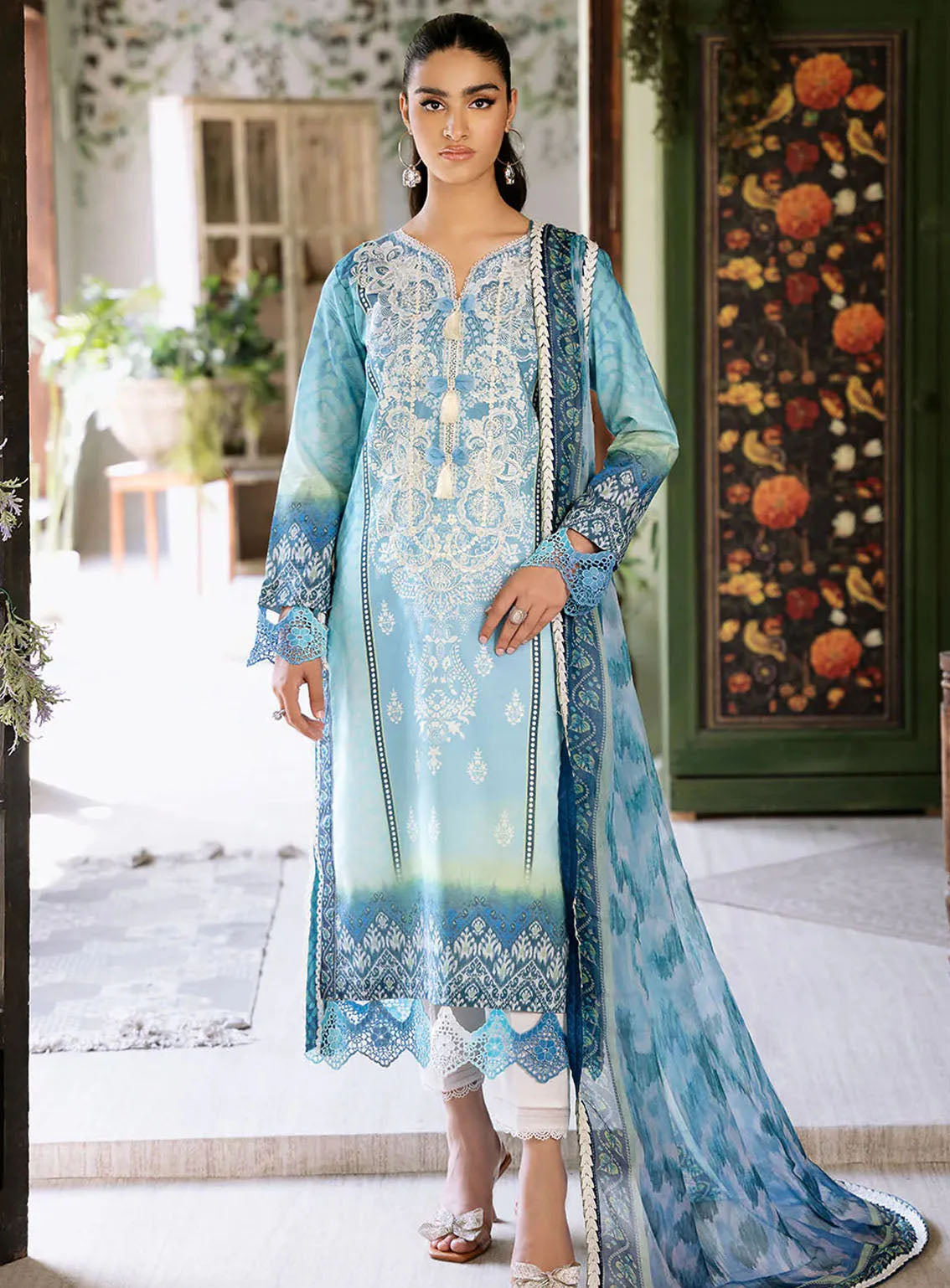Flora By Roheenaz Embroidered Lawn 3 Piece Unstitched Suit RNZ24F RNP-01B AZURE Flora By Roheenaz Embroidered Lawn 3 Piece Unstitched Suit RNZ24F RNP-01B AZURE