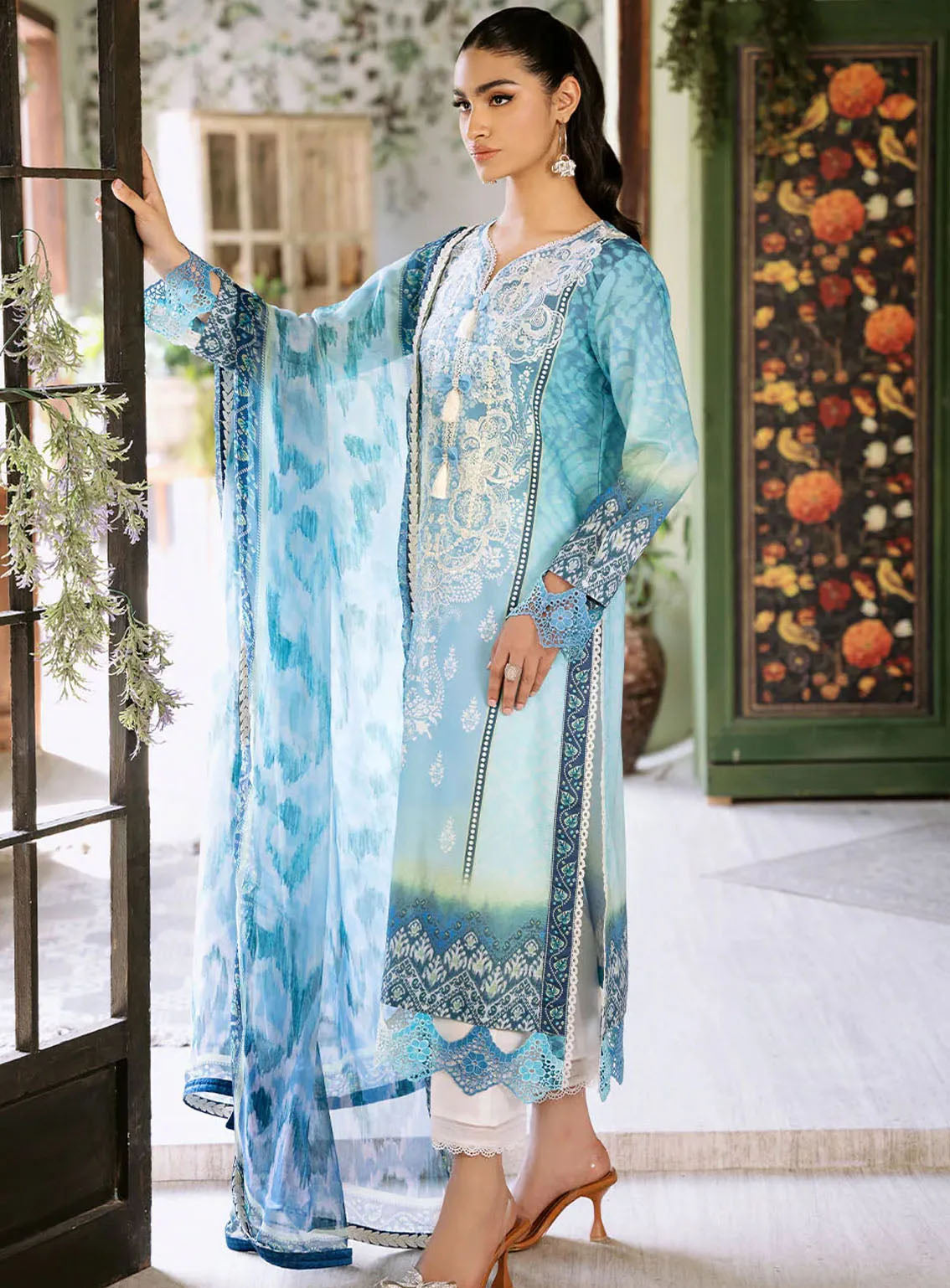 Flora By Roheenaz Embroidered Lawn 3 Piece Unstitched Suit RNZ24F RNP-01B AZURE Flora By Roheenaz Embroidered Lawn 3 Piece Unstitched Suit RNZ24F RNP-01B AZURE