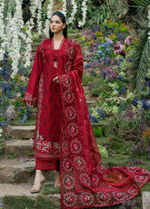 Flora By Zevk Embroidered Lawn 3 Piece Unstitched Suit ZBP25FFL D-RED ROSE