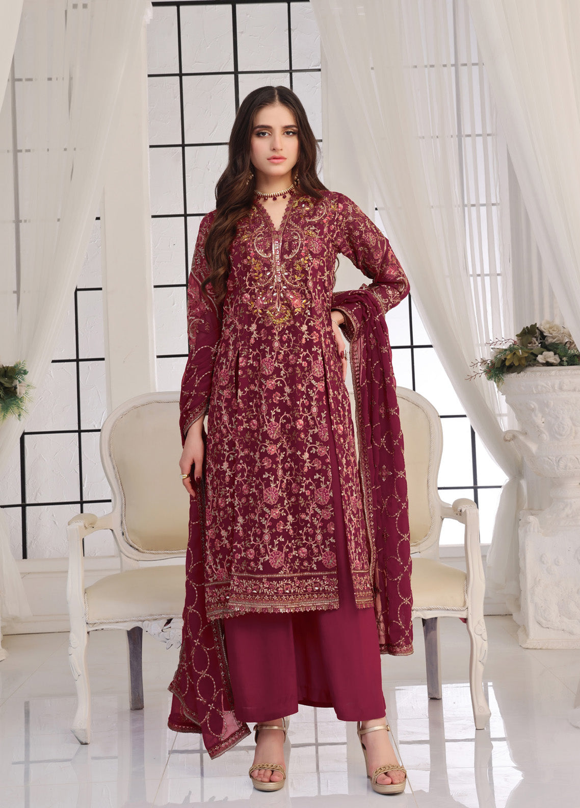 Floral By Soghat Creation Embroidered Chiffon 3 Piece Unstitched Suit SC25F LHC-03 Floral By Soghat Creation Embroidered Chiffon 3 Piece Unstitched Suit SC25F LHC-03