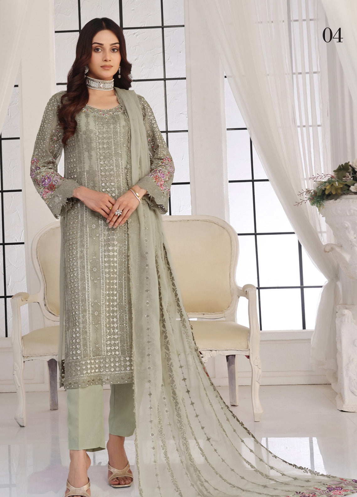 Floral By Soghat Creation Embroidered Chiffon 3 Piece Unstitched Suit SC25F LHC-04 Floral By Soghat Creation Embroidered Chiffon 3 Piece Unstitched Suit SC25F LHC-04