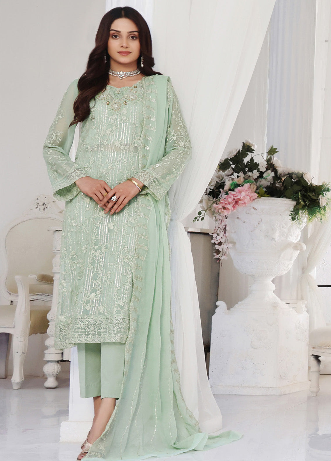 Floral By Soghat Creation Embroidered Chiffon 3 Piece Unstitched Suit SC25F LHC-08 Floral By Soghat Creation Embroidered Chiffon 3 Piece Unstitched Suit SC25F LHC-08