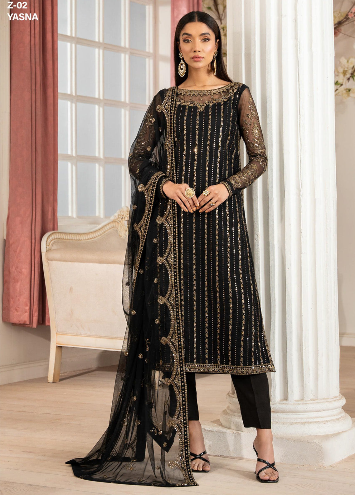 Heer By Zarif Embroidered Net 3 Piece Unstitched Suit ZF25HF Z-02 YASNA Heer By Zarif Embroidered Net 3 Piece Unstitched Suit ZF25HF Z-02 YASNA