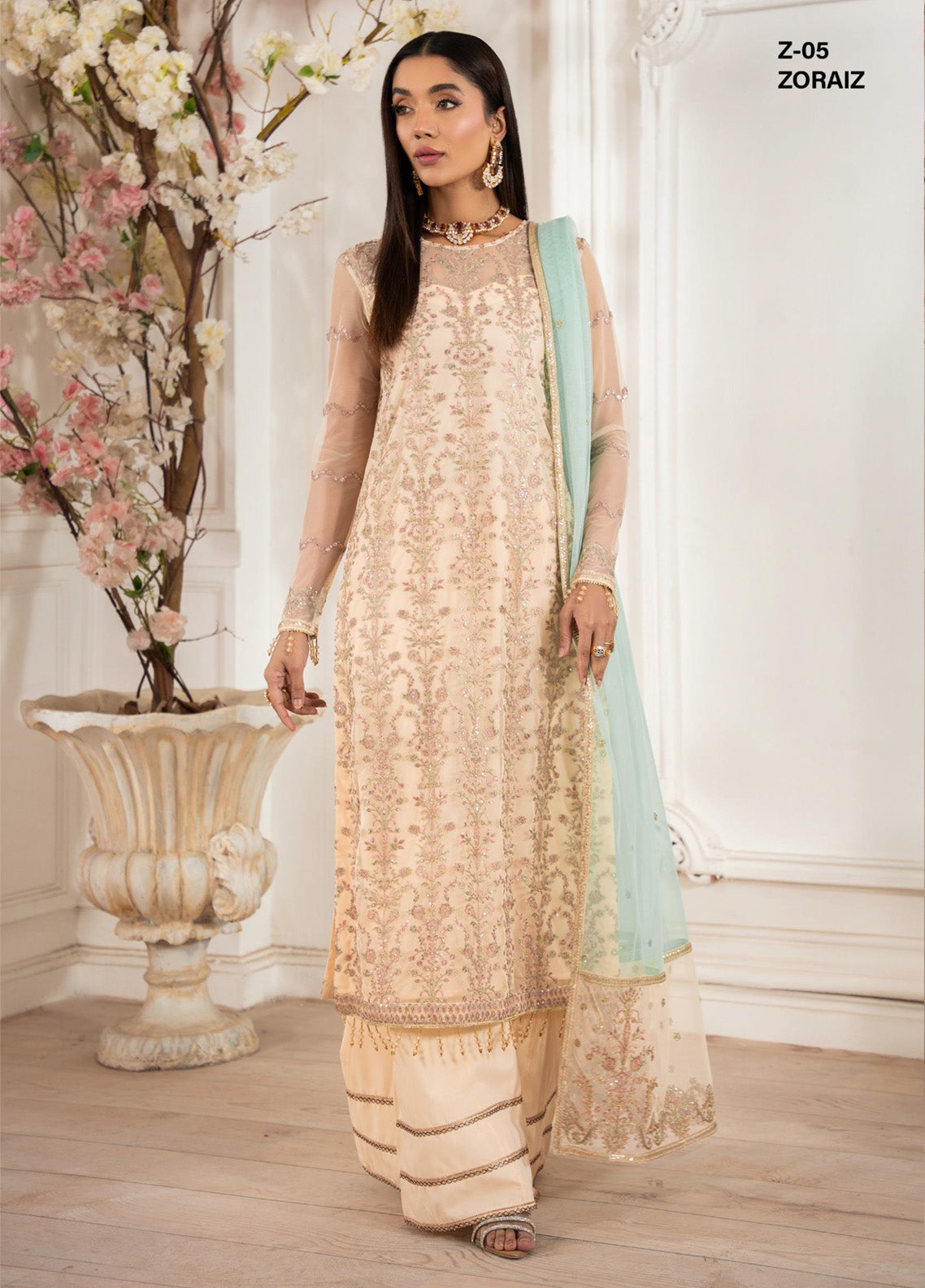 Heer By Zarif Embroidered Net 3 Piece Unstitched Suit ZF25HF Z-05 ZORAIZ Heer By Zarif Embroidered Net 3 Piece Unstitched Suit ZF25HF Z-05 ZORAIZ