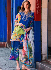 Hemline La Dolce By Mushq Printed Lawn 3 Piece Unstitched Suit MQ25HLDV2 D-10A FLOWER OF LIFE