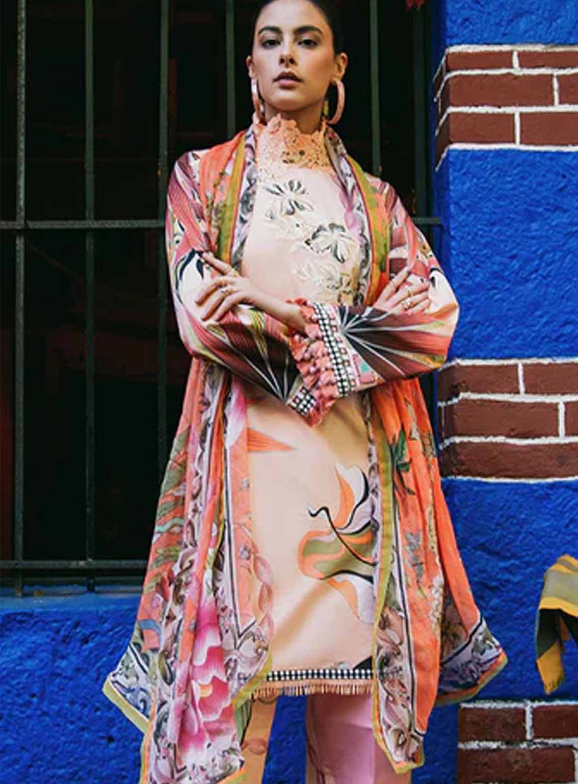 Hemline La Dolce By Mushq Printed Lawn 3 Piece Unstitched Suit MQ25HLDV2 D-4A PEACH POPPIES Hemline La Dolce By Mushq Printed Lawn 3 Piece Unstitched Suit MQ25HLDV2 D-4A PEACH POPPIES