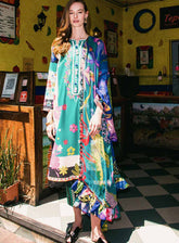 Hemline La Dolce By Mushq Printed Lawn 3 Piece Unstitched Suit MQ25HLDV2 D-7A WATER DANCERS