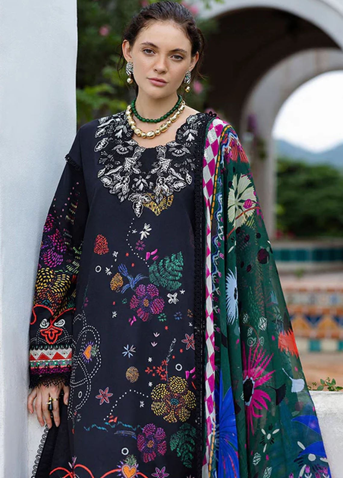 Hemline Mirasol By Mushq Printed Cambric 3 Piece Unstitched Suit MQ25HLMPC D-1A MEDI NOCHE Hemline Mirasol By Mushq Printed Cambric 3 Piece Unstitched Suit MQ25HLMPC D-1A MEDI NOCHE