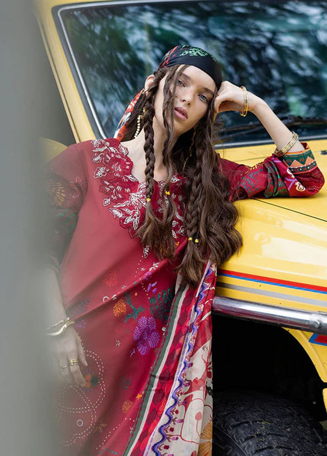 Hemline Mirasol By Mushq Printed Cambric 3 Piece Unstitched Suit MQ25HLMPC D-1B AMBER BOSQUE Hemline Mirasol By Mushq Printed Cambric 3 Piece Unstitched Suit MQ25HLMPC D-1B AMBER BOSQUE